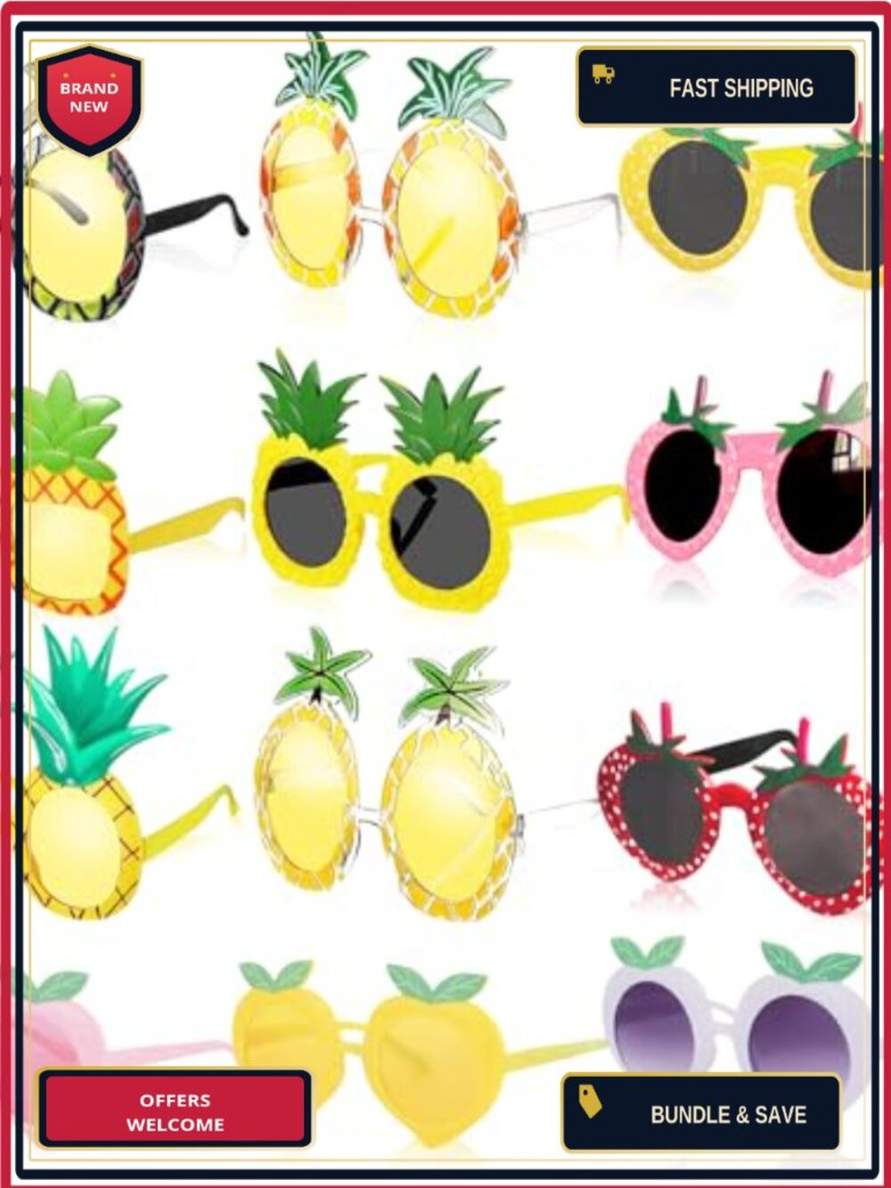 12 Pairs Fruit Shaped Sunglasses Luau Beach Party Favors
